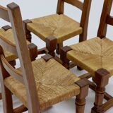 Set of 4 French Oak and Rush Ladder Back Dining Chairs 1950s