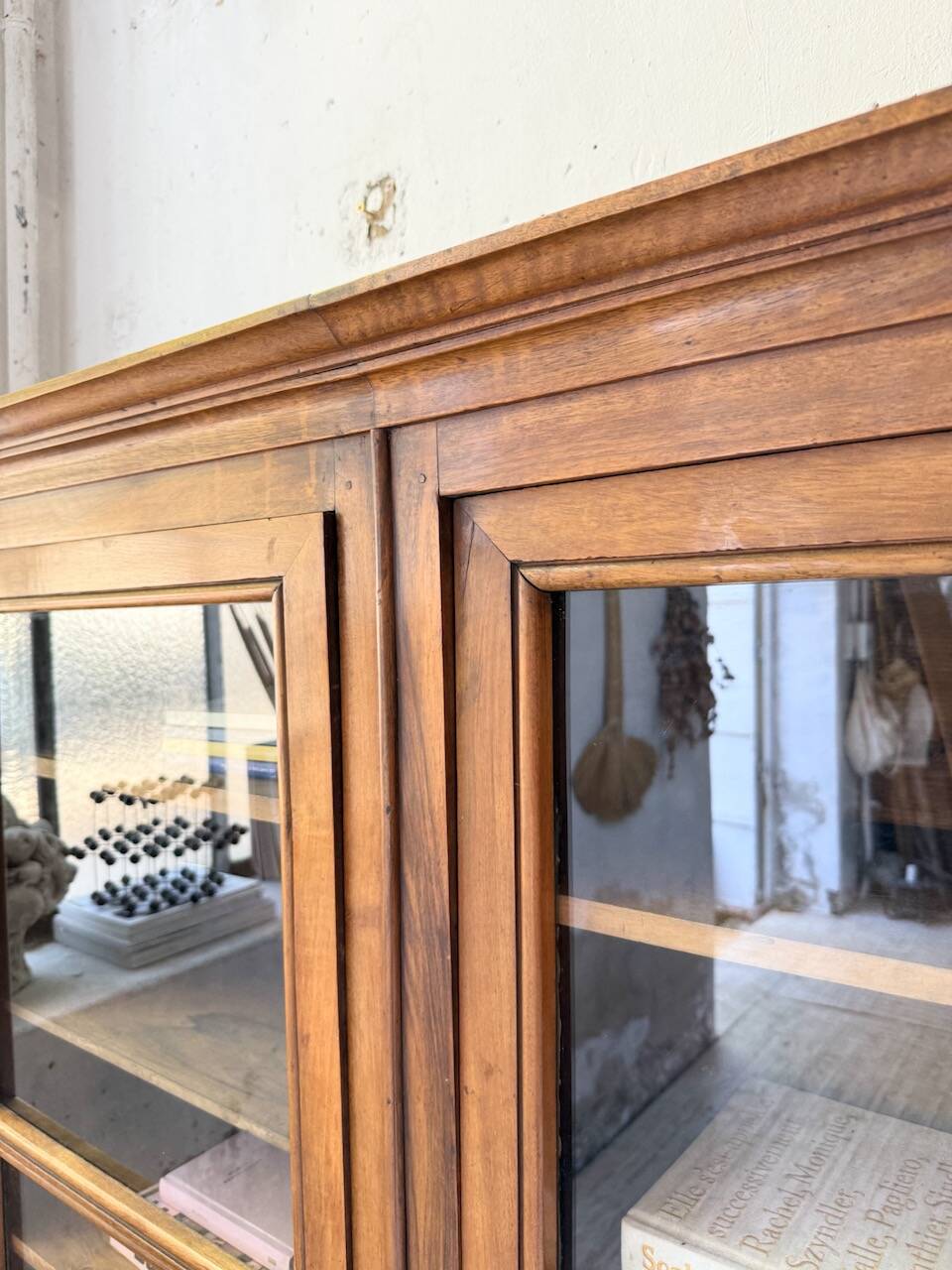 Glass-fronted walnut library 1900