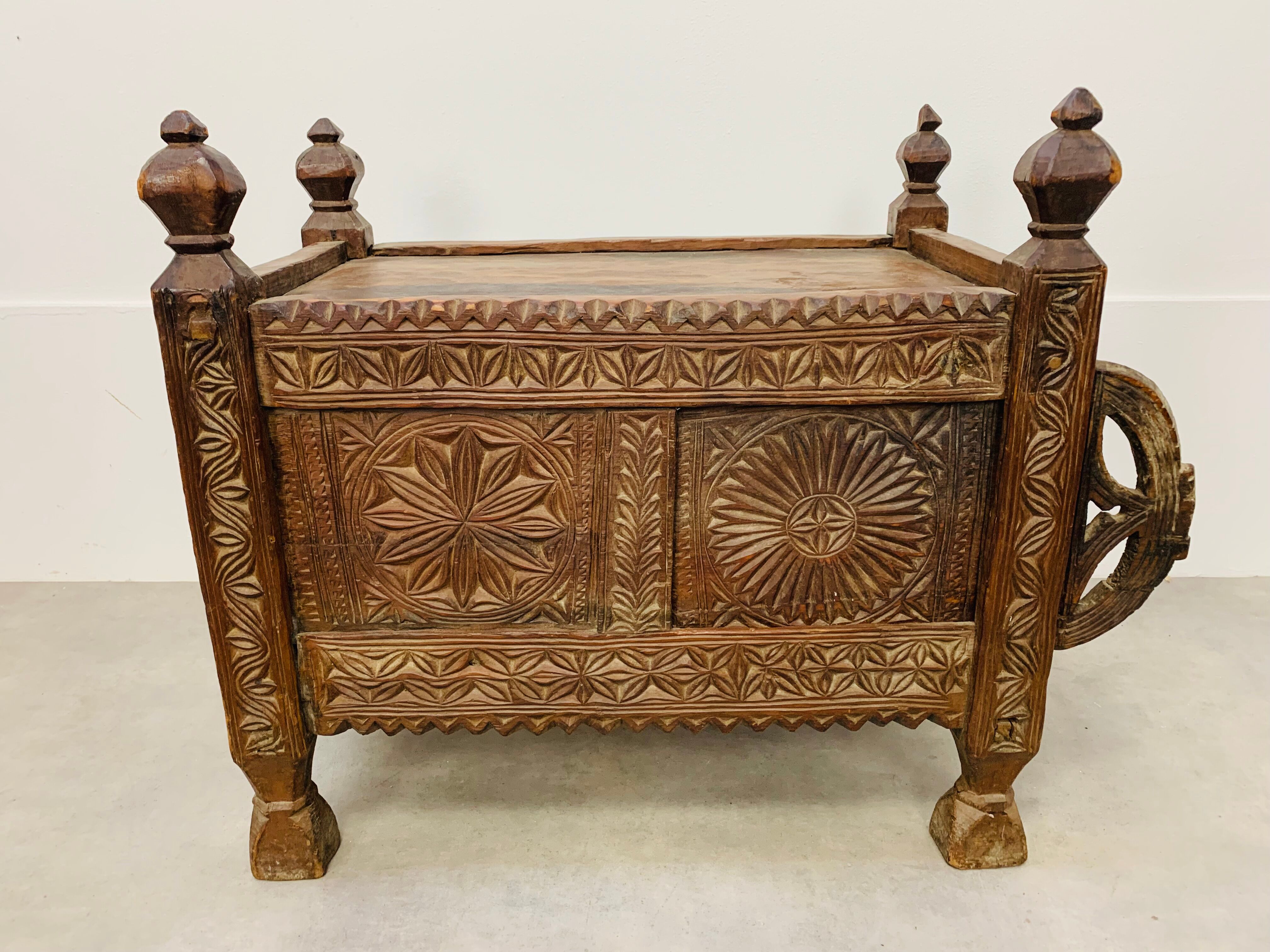 Old oriental wedding chest solid wood primitive design