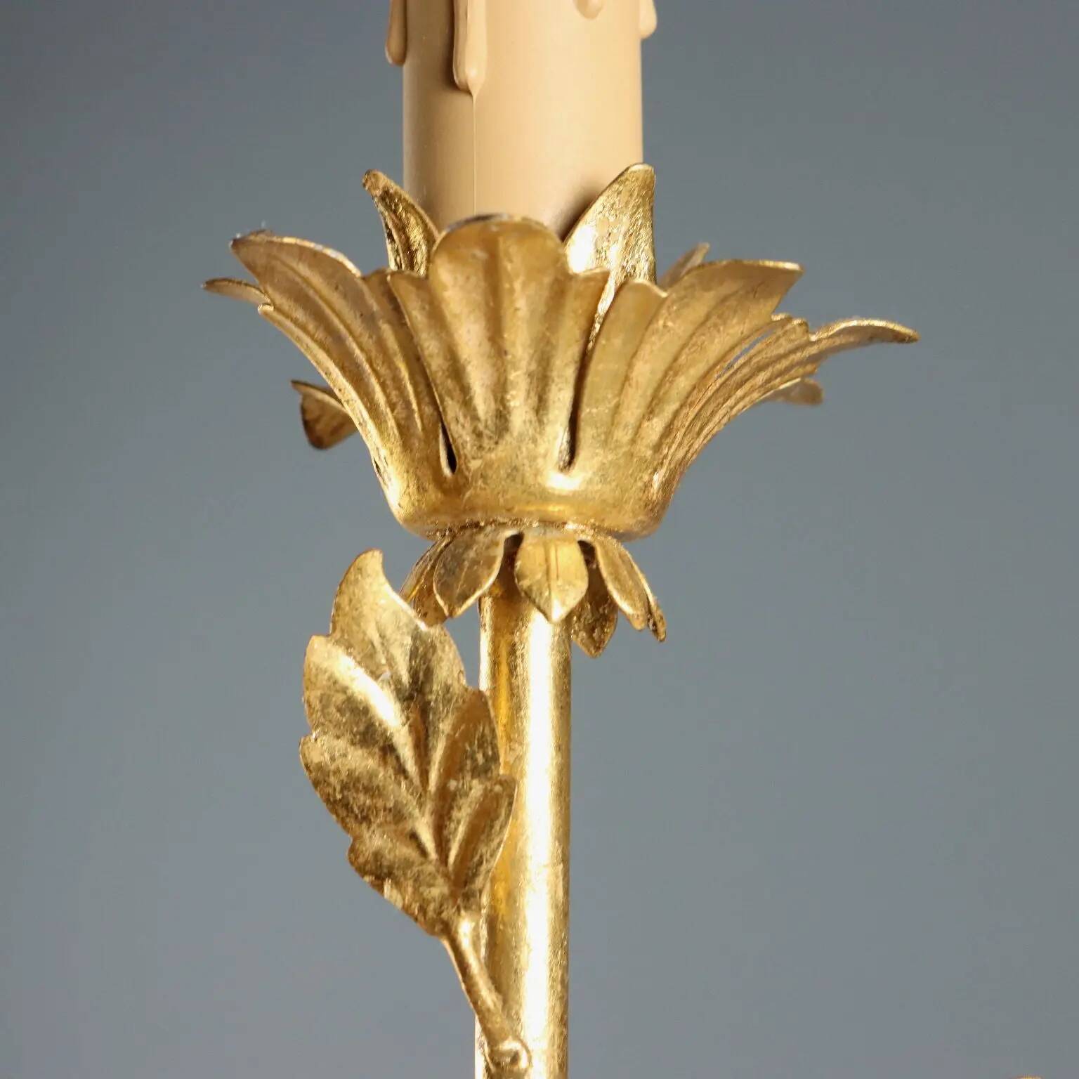 Pair of antique candelabra in carved and gilded wood, Italy, 20th century