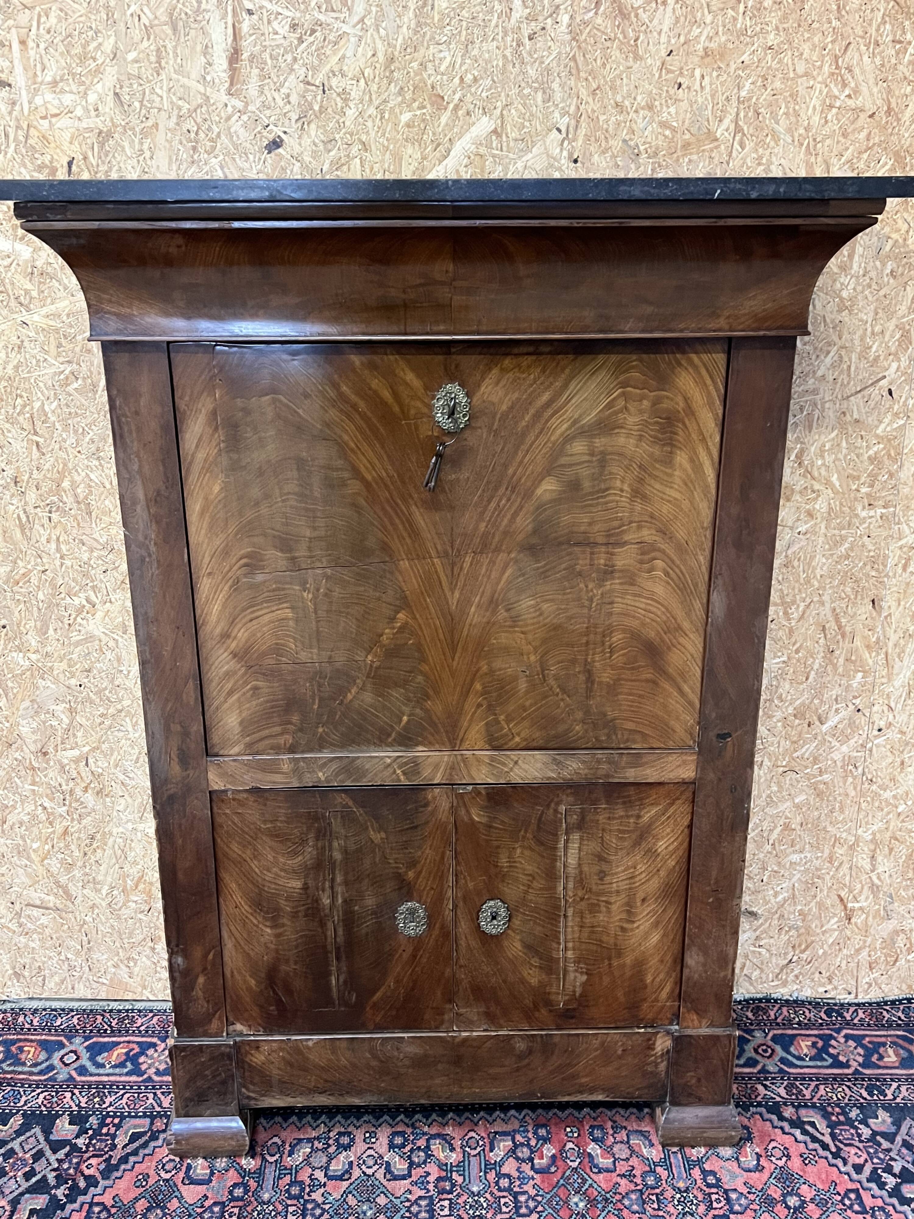 old secretary, Restoration era, lock and clover key, nineteenth century