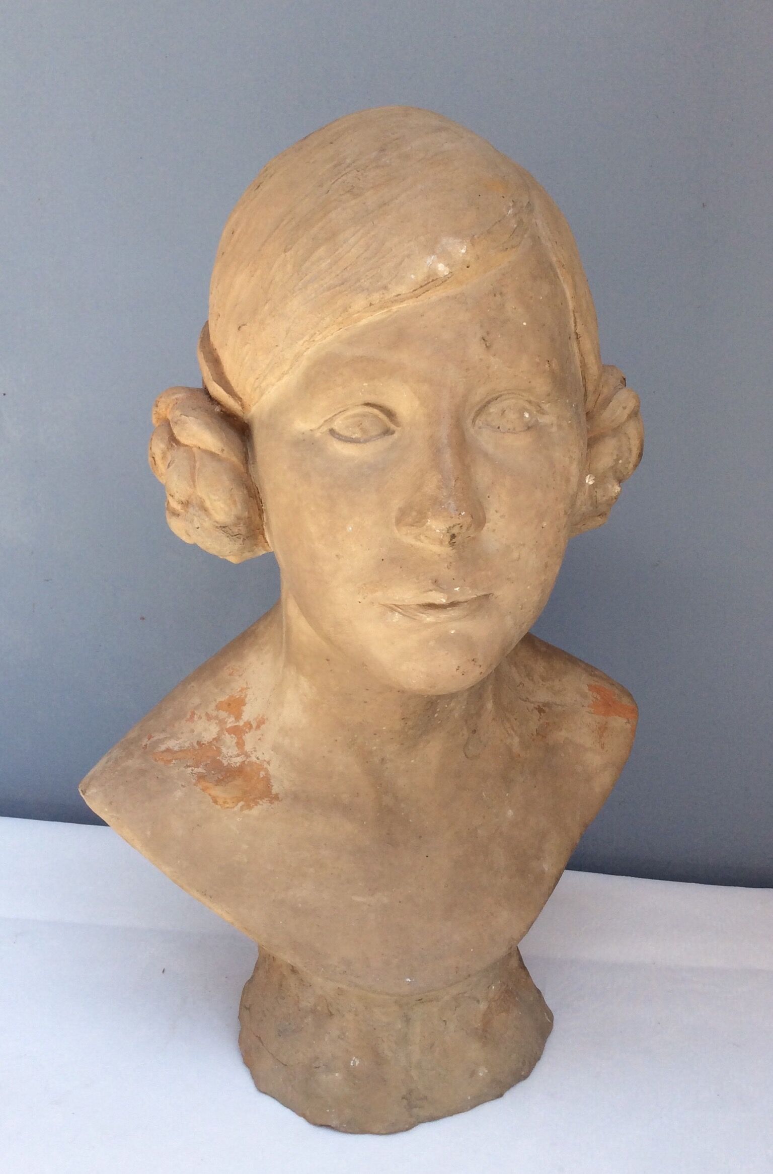 Bust young woman in terracotta, signed, 30s