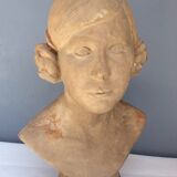 Bust young woman in terracotta, signed, 30s