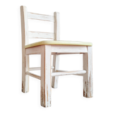 Chaise ancienne bois bistrot enfant - blanc patiné
