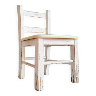 Antique wooden children's bistro chair - patinated white