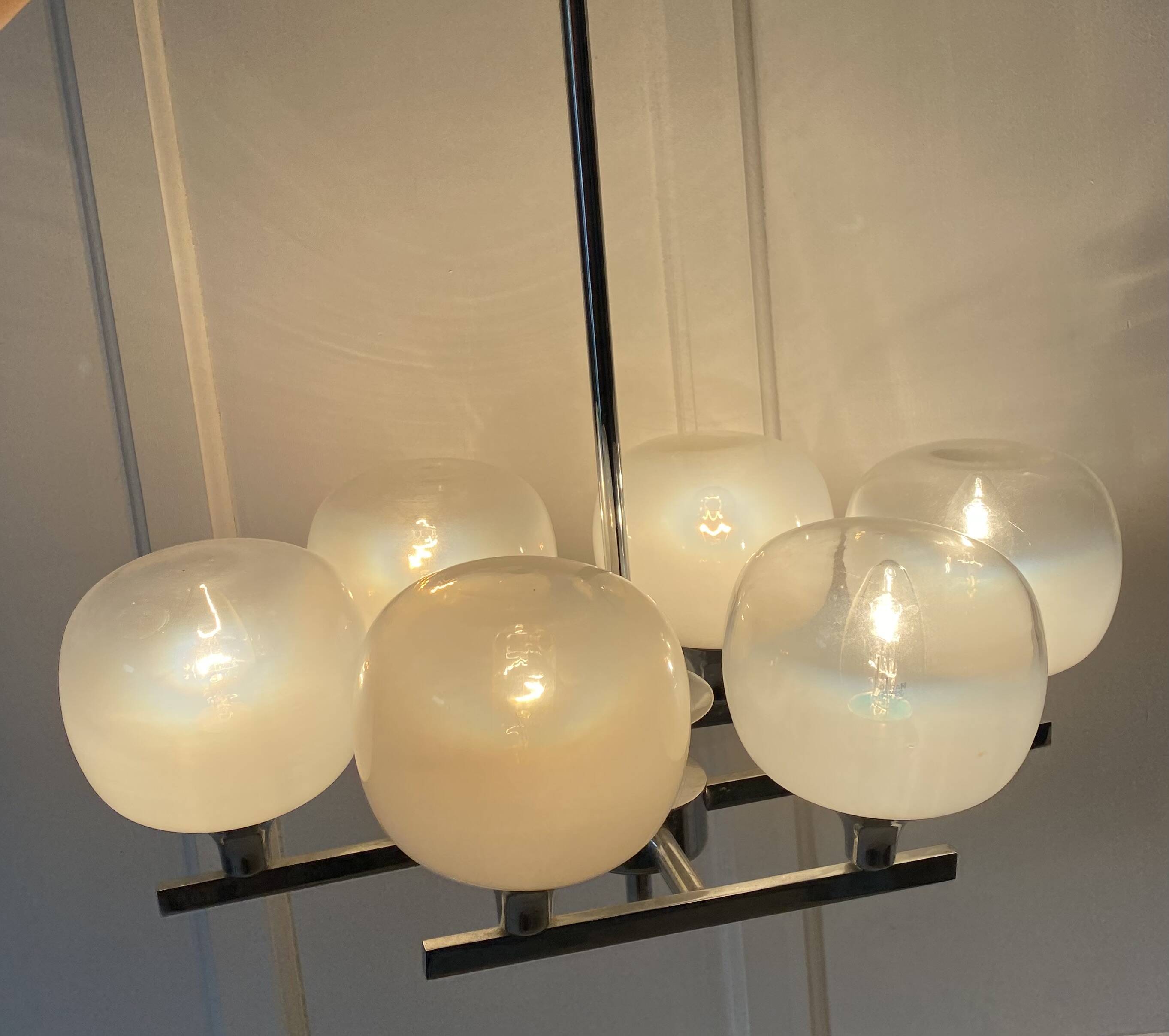 Space Age chandelier, Italian design, chrome and glass