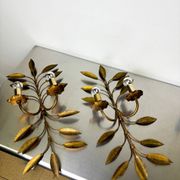Pair of floral gilded Florentine wall sconces, large mid-century design, Italy 1960s