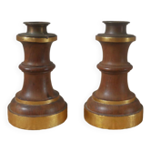 Pair of candlesticks candlesticks wood metal golden brass country decoration handcrafted