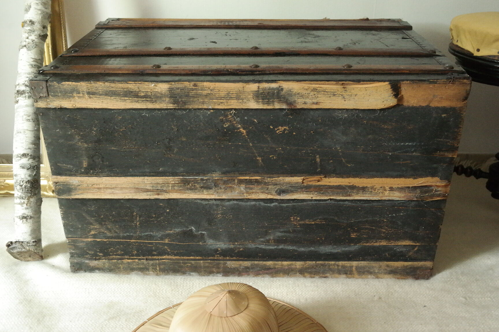 Domed travel trunk old wood