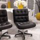 Pair of vintage Italian design leather office armchairs 1980