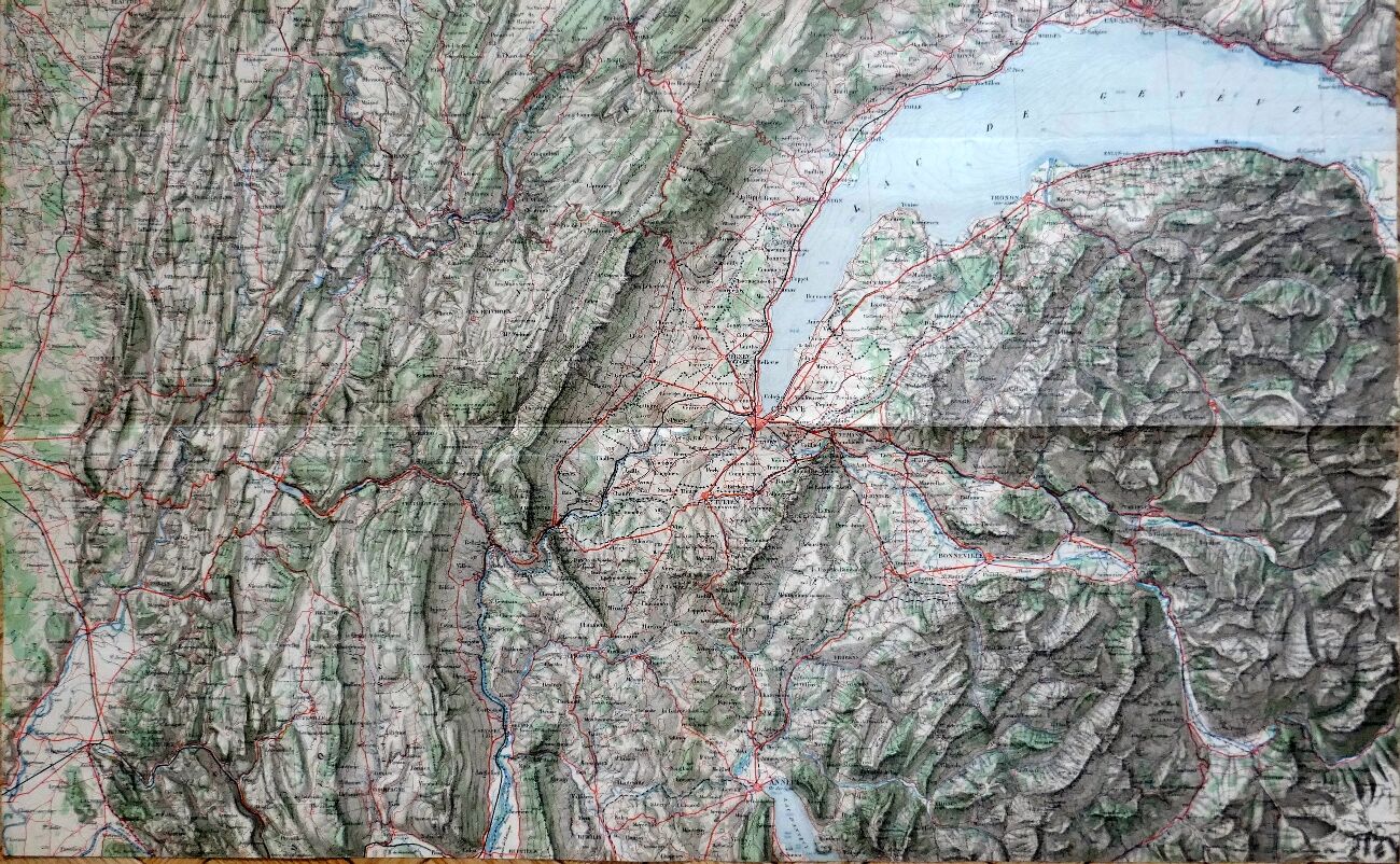 Carte ancienne genève, lausanne, thonon, nantua, annecy