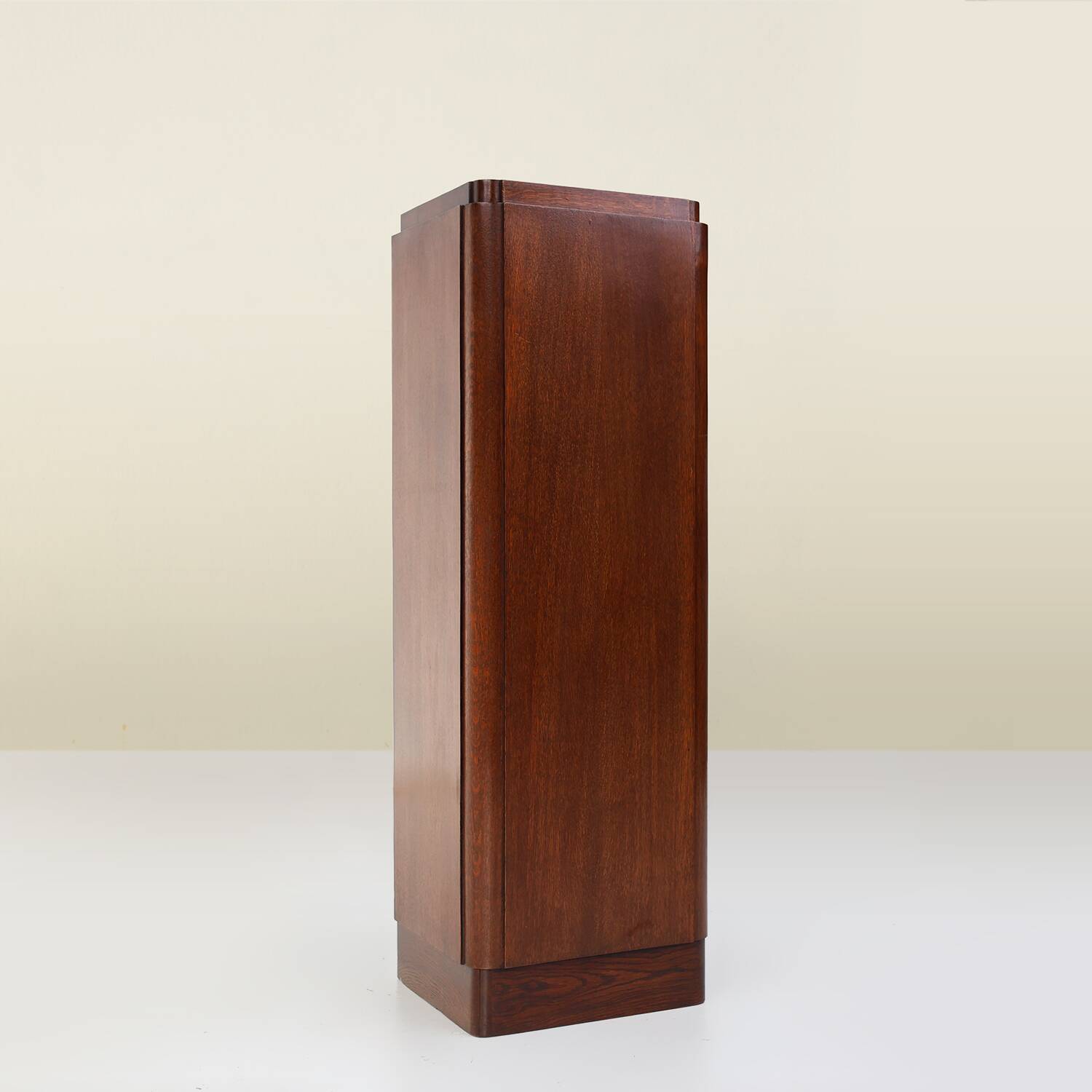 Large Art Deco console or pedestal in dark oak veneer, Belgium, 1920s