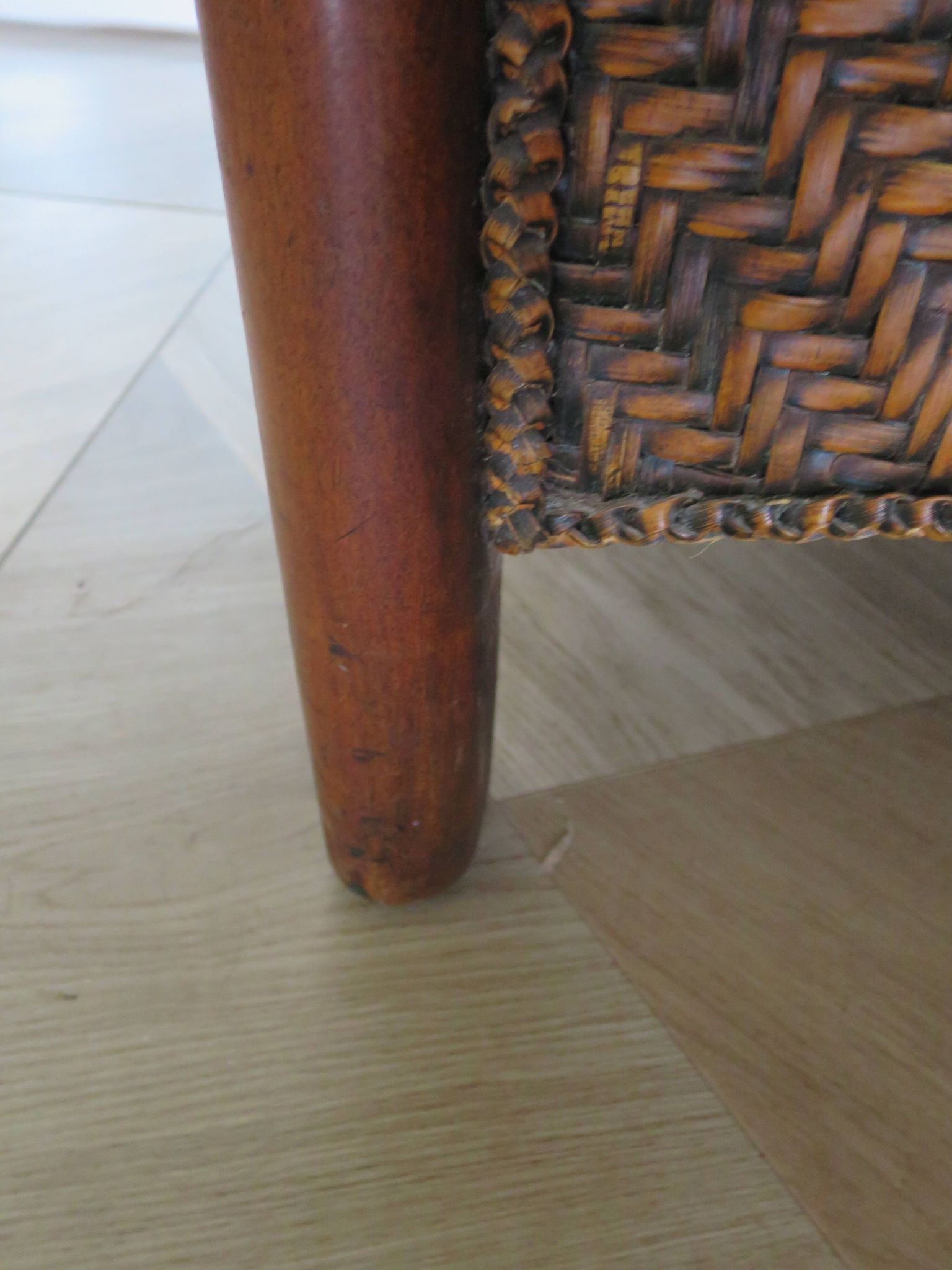 Woven rattan armchair and exotic wood in colonial style, 1980s.