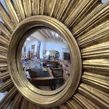 Miroir de sorcière forme soleil doré vintage 1970