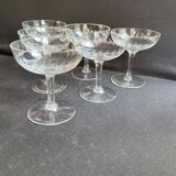 6 Blown and Cut Champagne Glasses