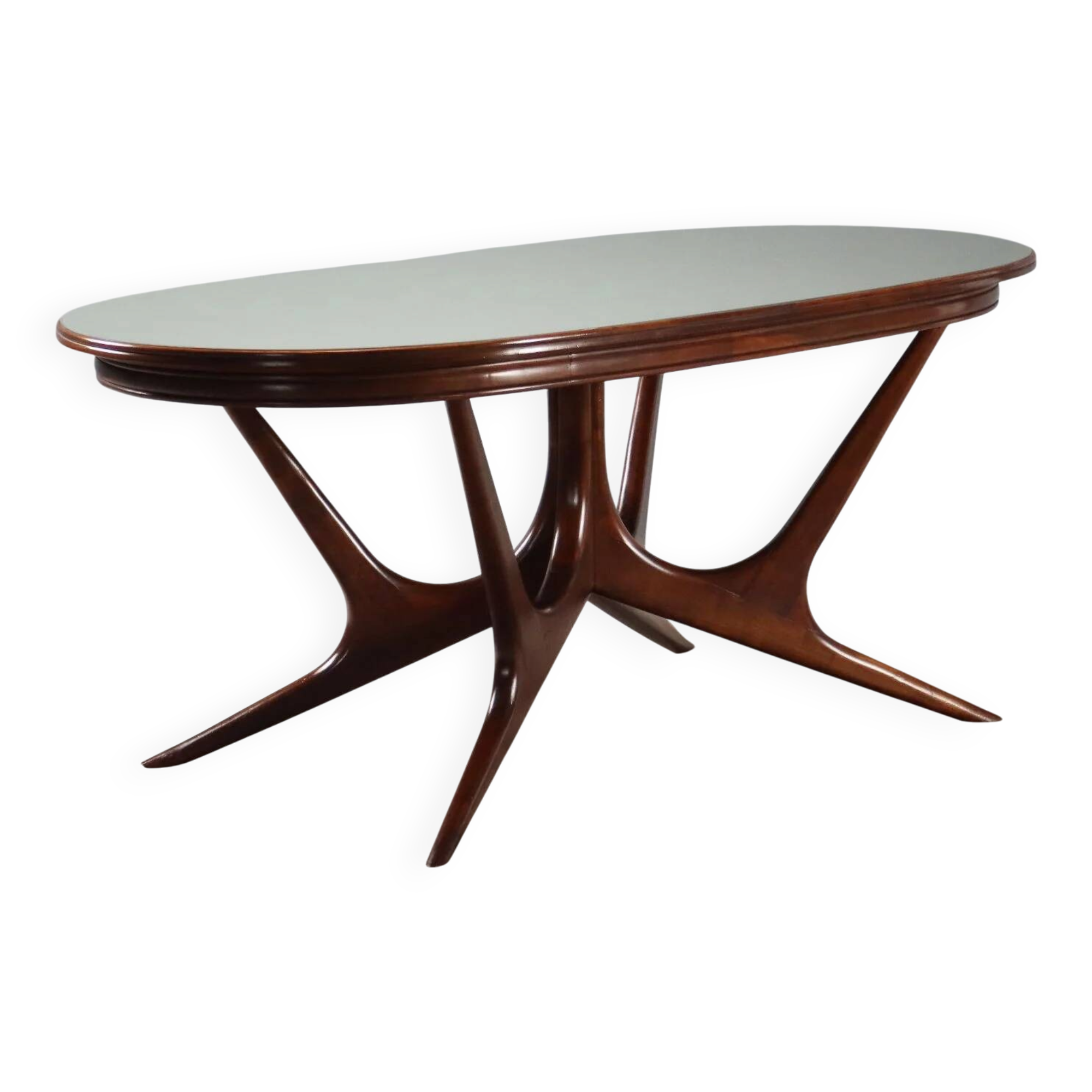 Table de salle à manger vintage en hêtre peint et verre, design, Italie, années 1950
