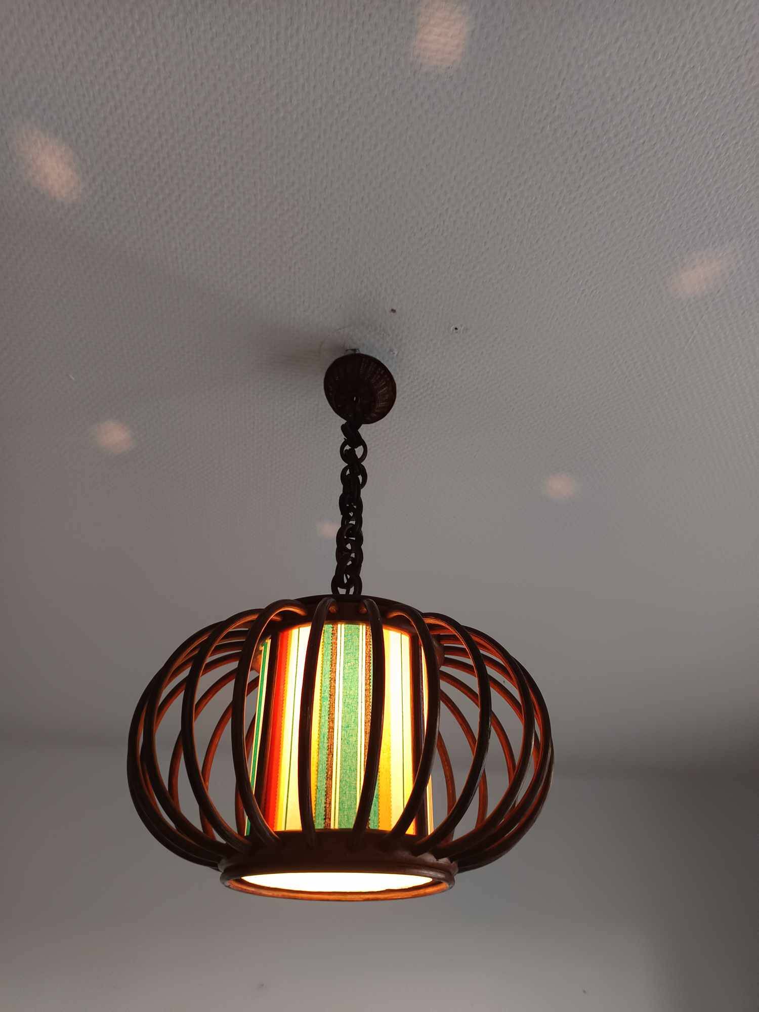 Rattan pendant light and vintage lampshade