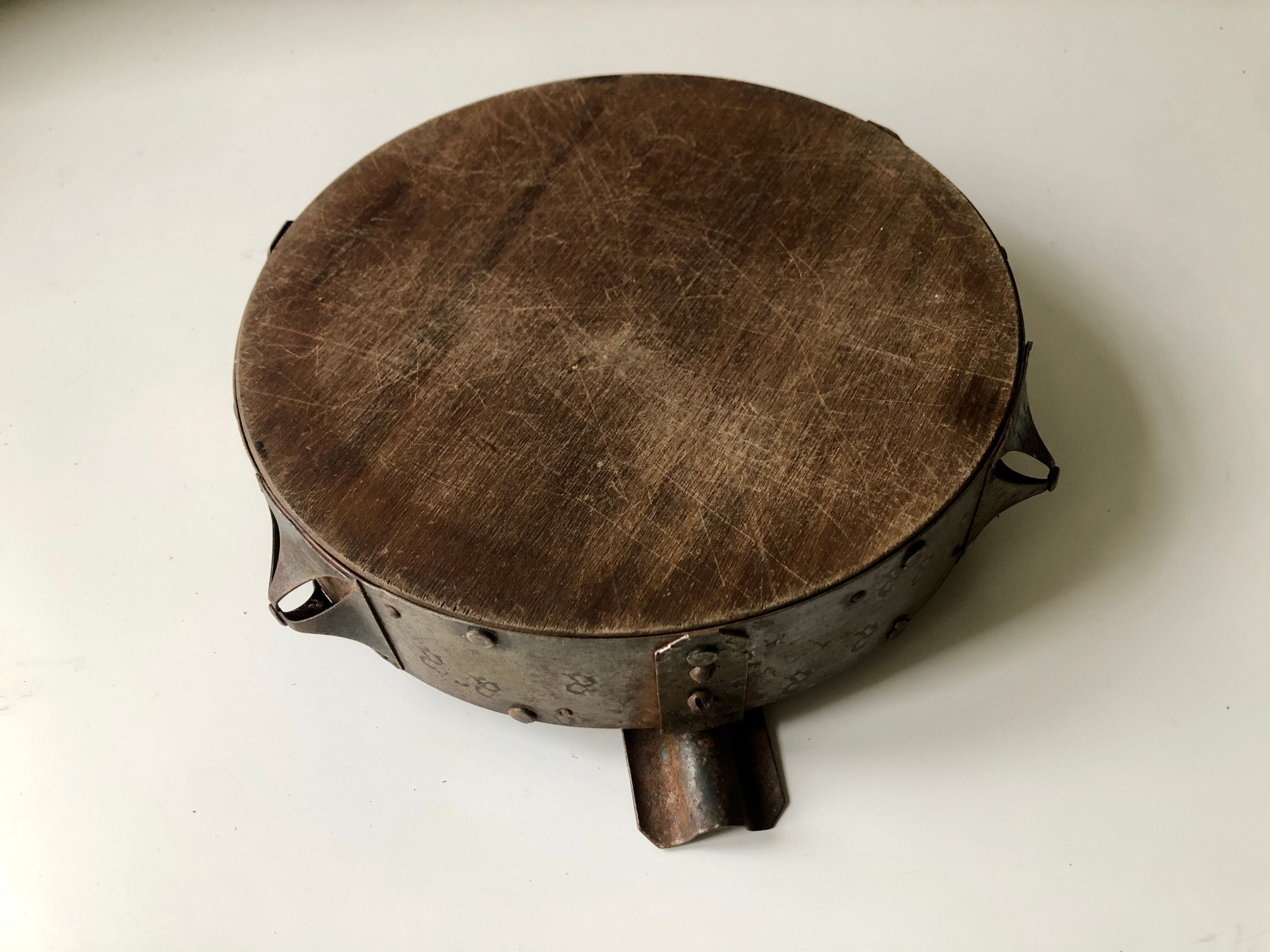 Wrought iron and wood ashtray, Brutalist style, 23rd century