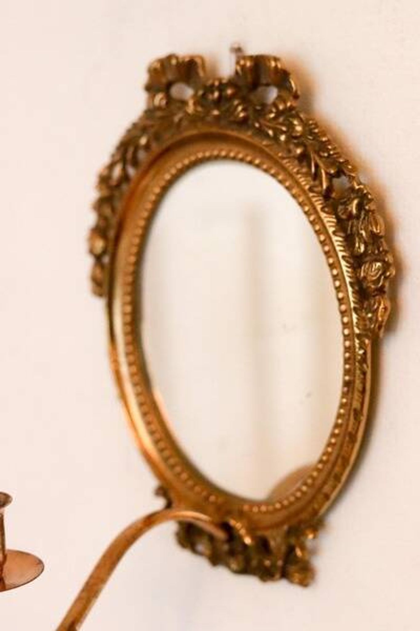 Pair of Swedish brass sconces with mirror