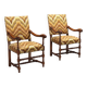Pair of antique Baroque armchairs in beech, lime and fabric, 18th century.