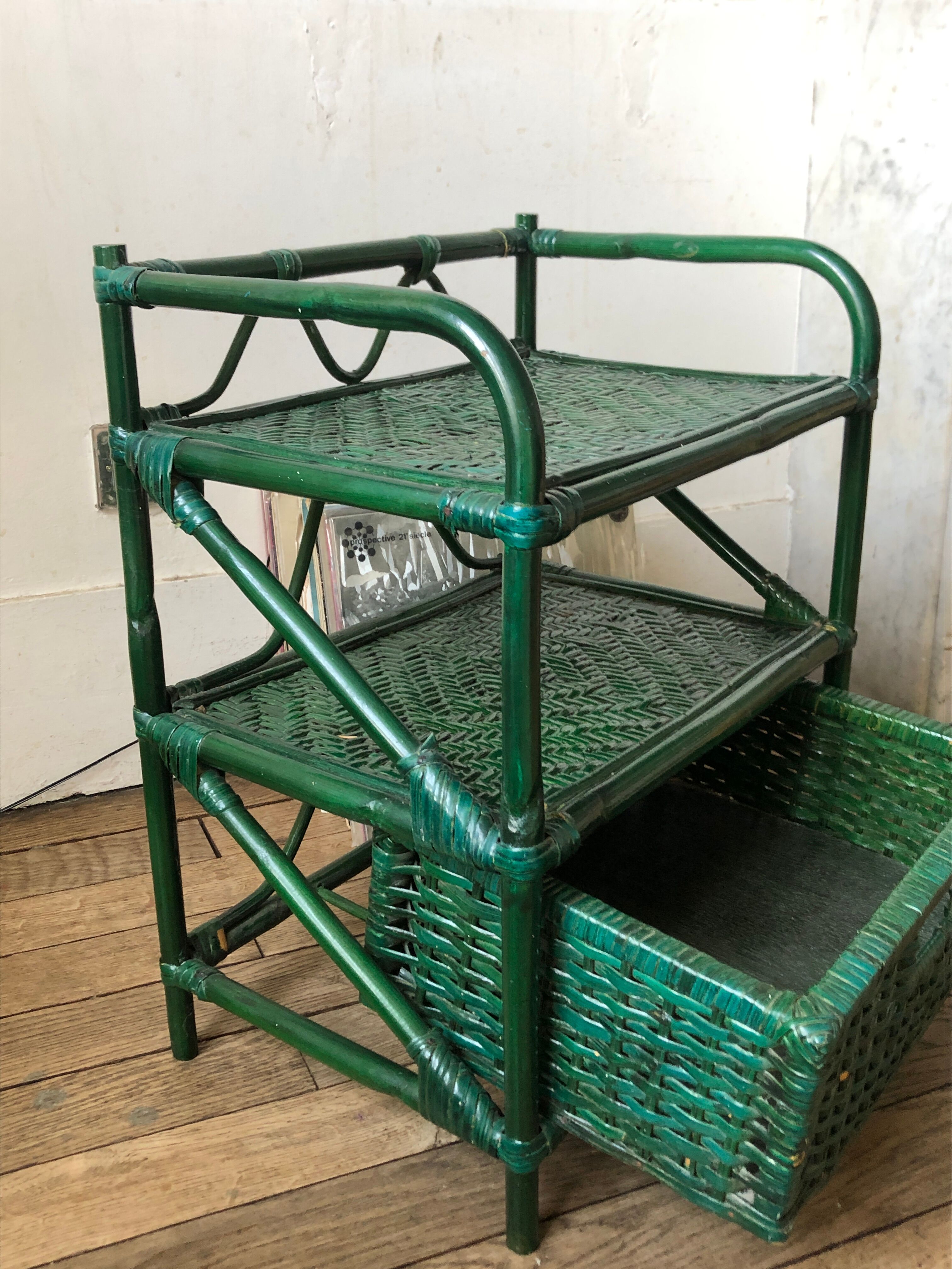 Bedside table rattan and green bamboo