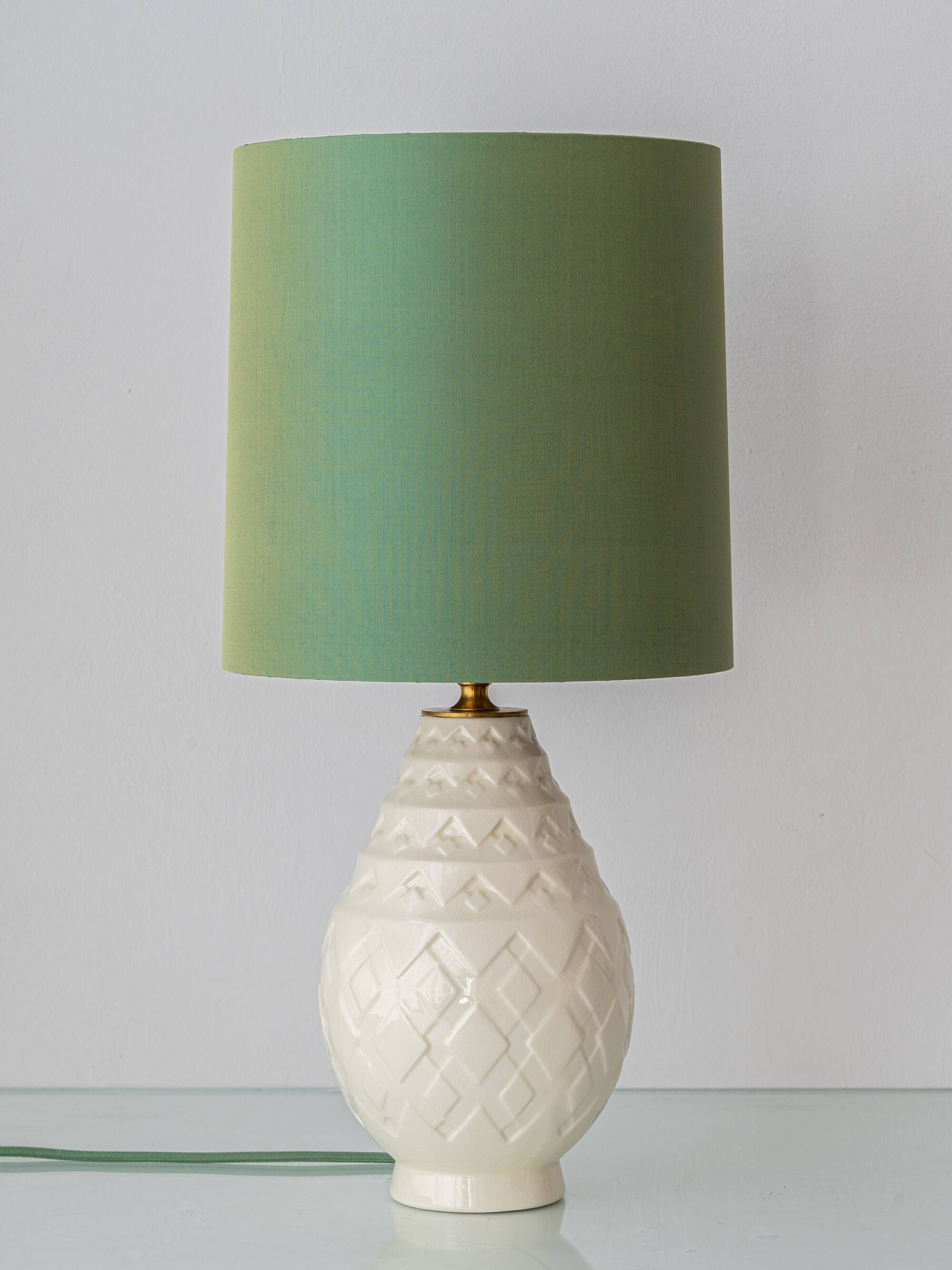 Charles Catteau Frères Keramis Pineapple Table Lamp, New Silk Shade