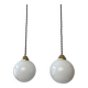 Pair of old vintage round opaline pendants
