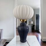 Geometric table lamp with pleated opaline shade