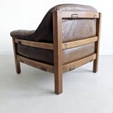 Ensemble brutaliste de canapé et chaise longue en cuir par Hain & Thome 1970
