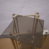 Hollywood Regency 1970s Smoked Glass and Brass Double Square Top Pedestal Table