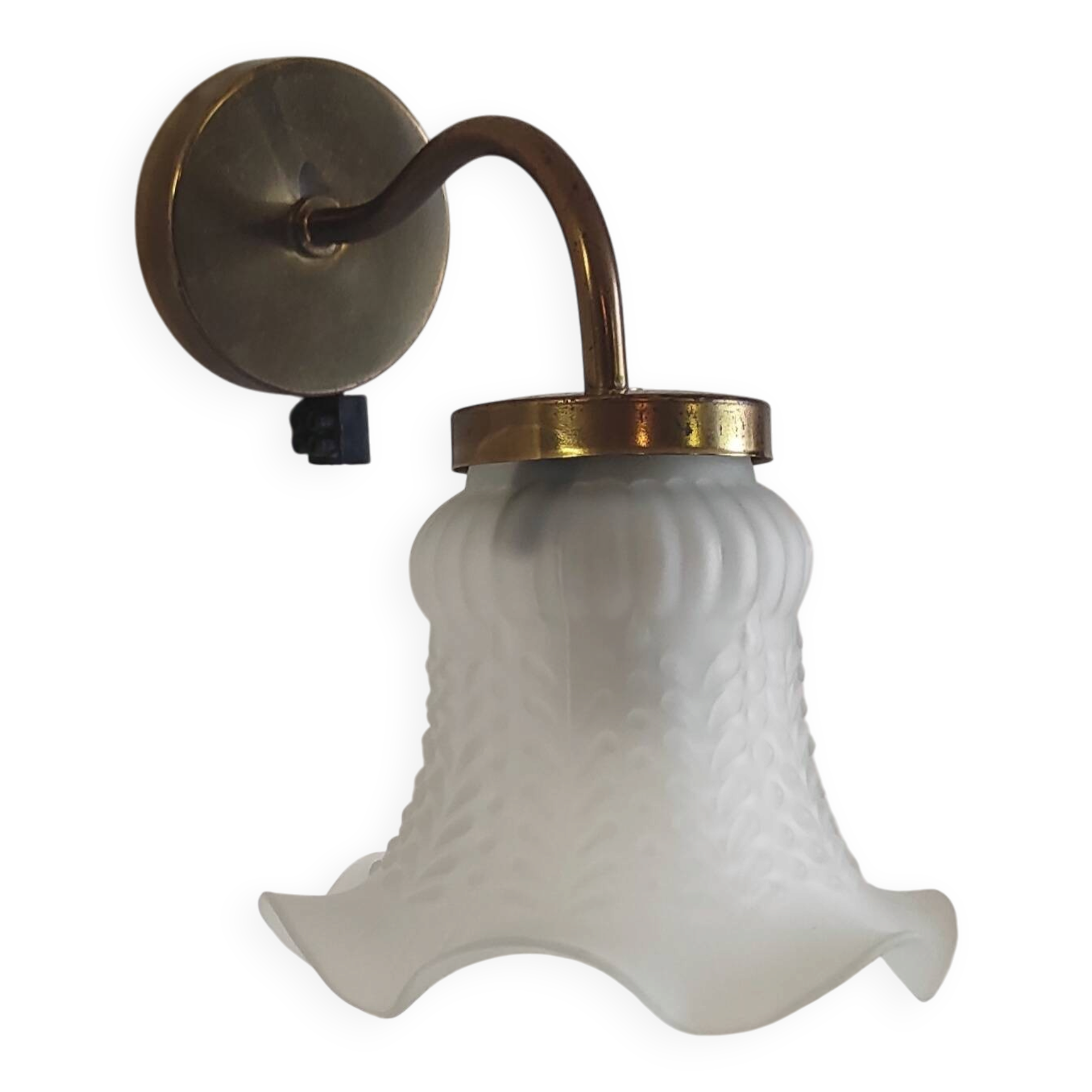 Swan neck wall lights in brass and glass - mid 20th century.