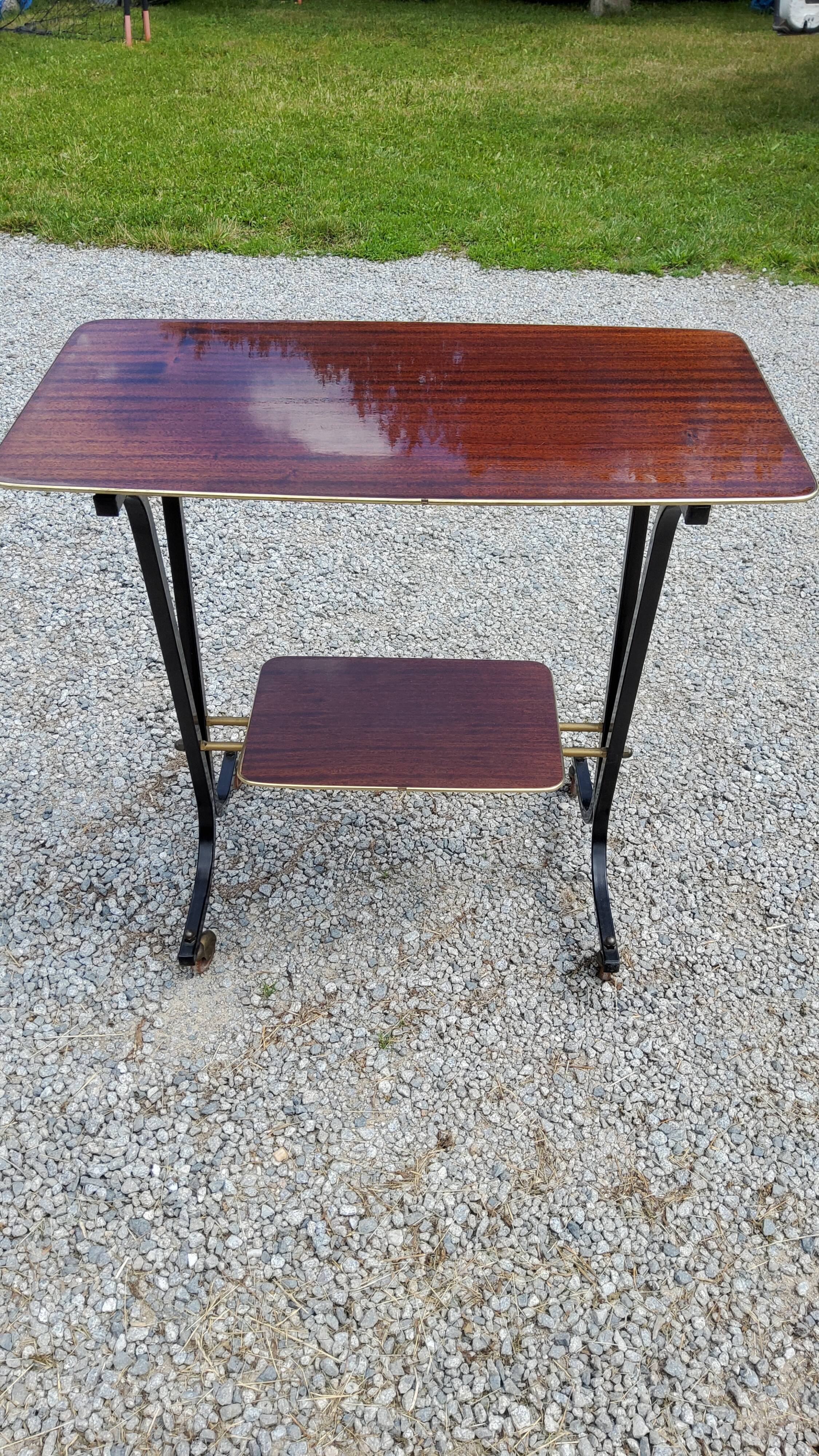 Rolling service of the 60s mahogany varnished and metal