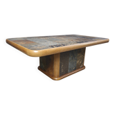Oak and stone brutalist coffee table, 1970s