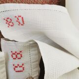 Old honeycomb tea towels embroidered