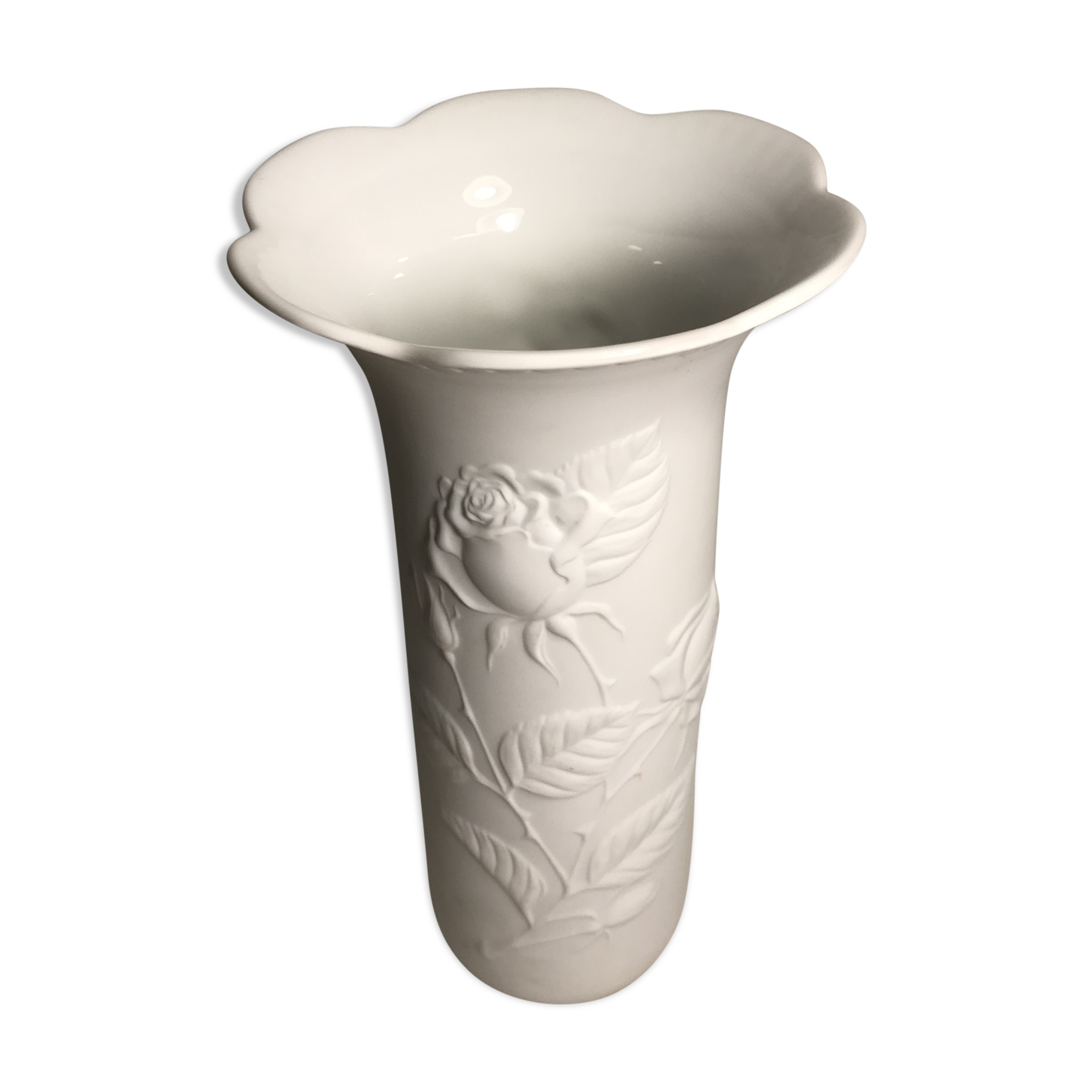 Former kaiser germany drawing biscuit porcelain vase roses signed vintage
