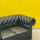 Vintage Green Leather Chesterfield Sofa: Two Seater