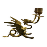 Vintage brass winged dragon double candlestick (Hollywood  Regency)