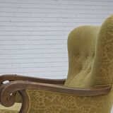 1960s, Danish armchair, furniture cotton/wool fabric, solid oak wood.