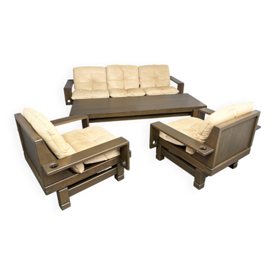 Canapé, 2 fauteuils et table basse brutalistes modèle « St. Moritz » par Klaus Rausch pour Rausch Furniture Co., Allemagne, années 1960