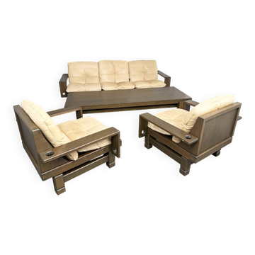 Brutalist seating set, “St. Moritz” model, by Klaus Rausch for Rausch Furniture Co., Germany, 1960s