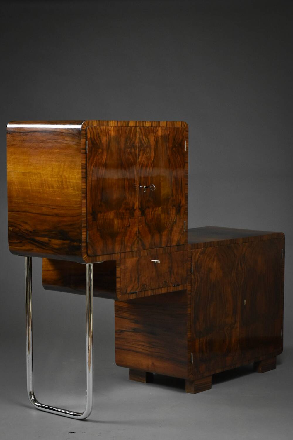 Art Deco Bar Cabinet – asymmetrical form – Poland, 1930s