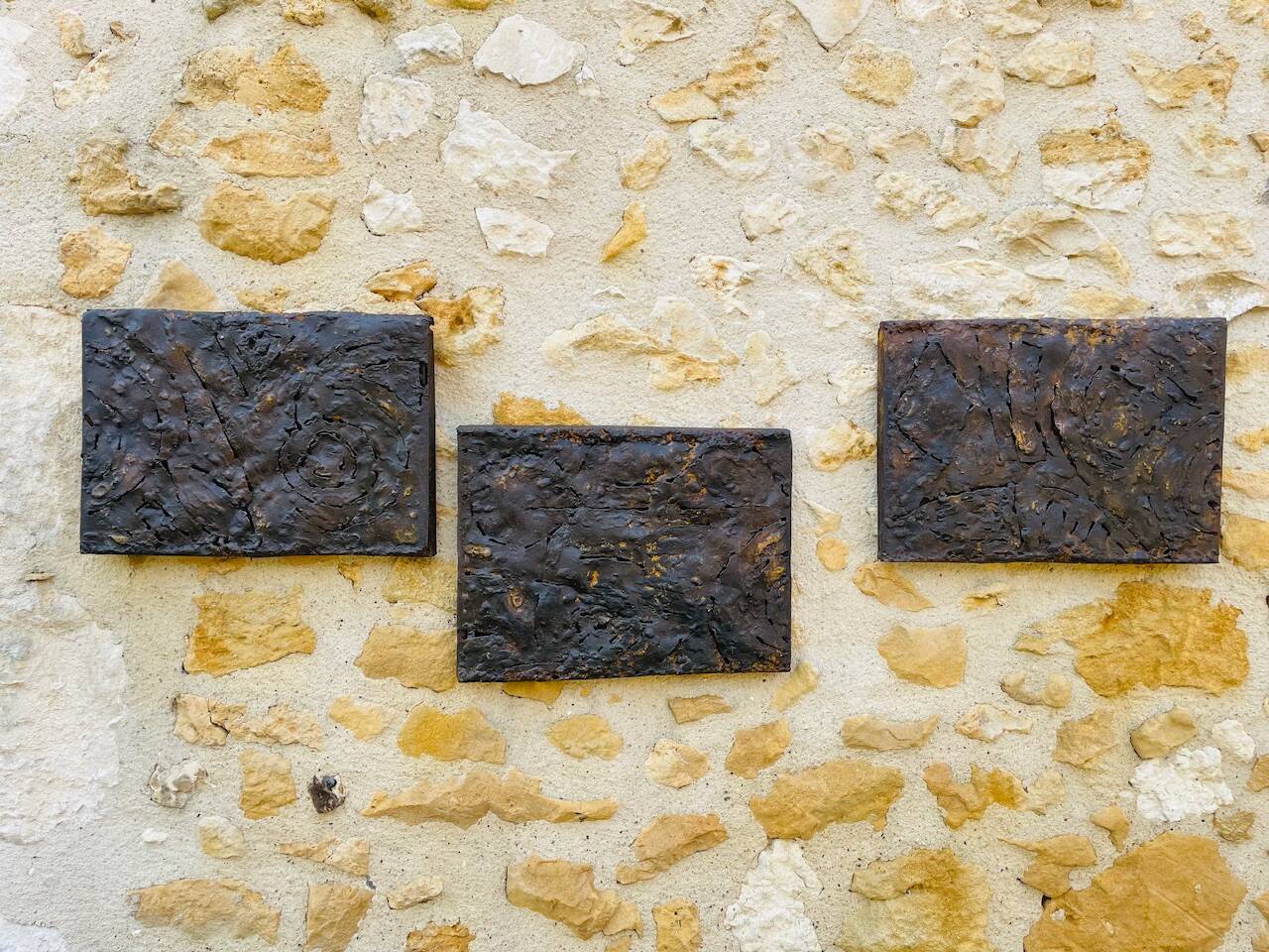 Set of three brutalist wall sculptures, by Irv Bramberg, vintage