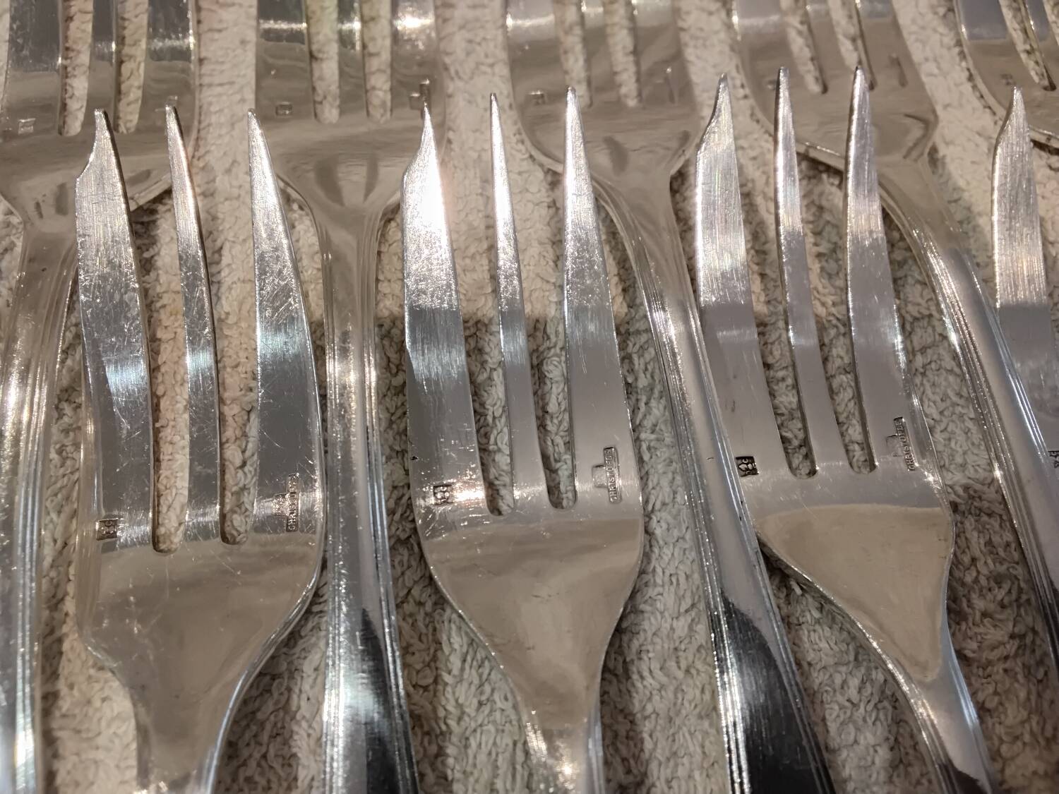 12 silver-plated cake forks by Christofle America
