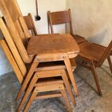 Set of 6 stackable chairs wood feet compass Germany 1960's