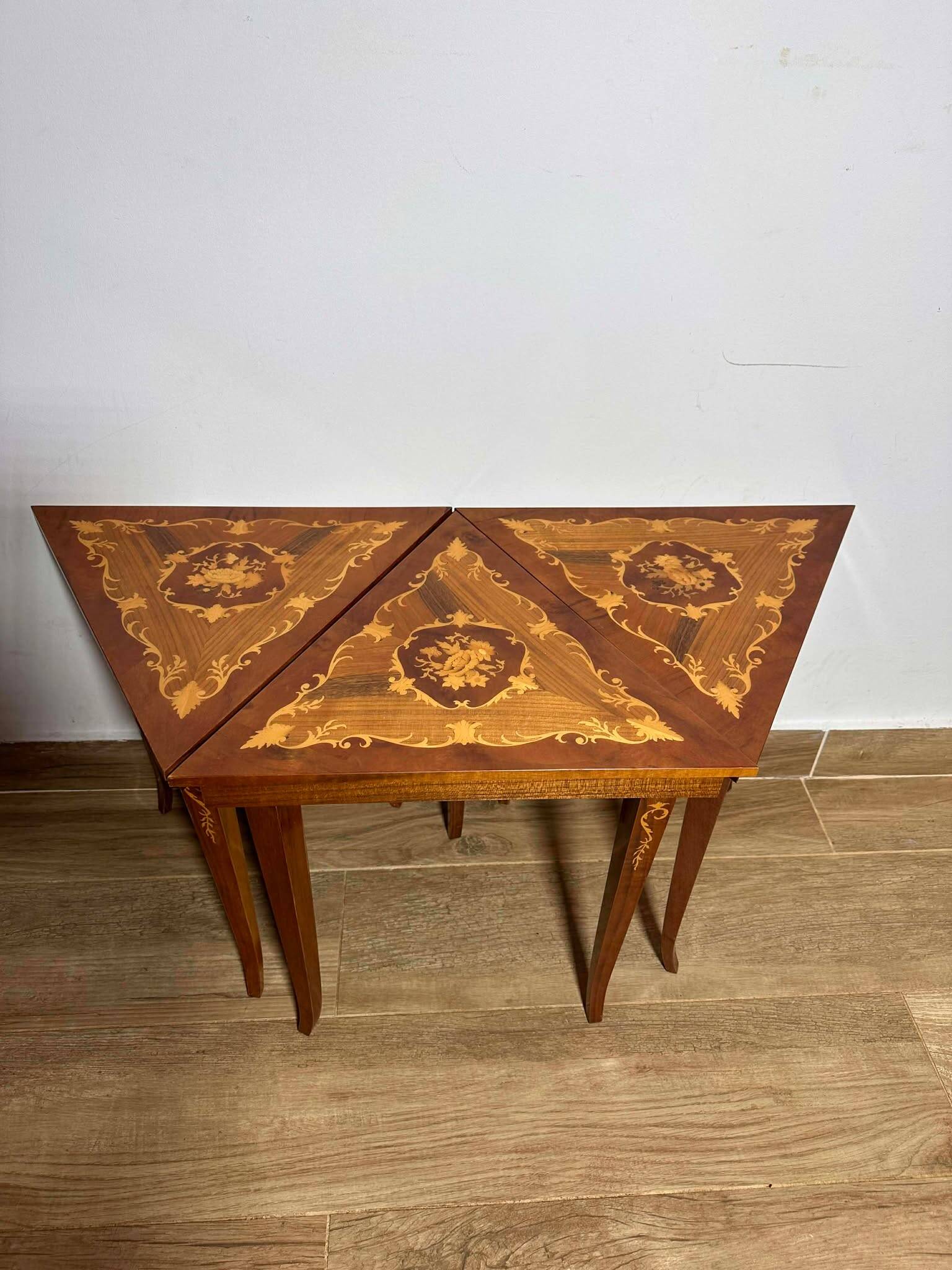 Italian Marquetry Five Piece Triangle Table
