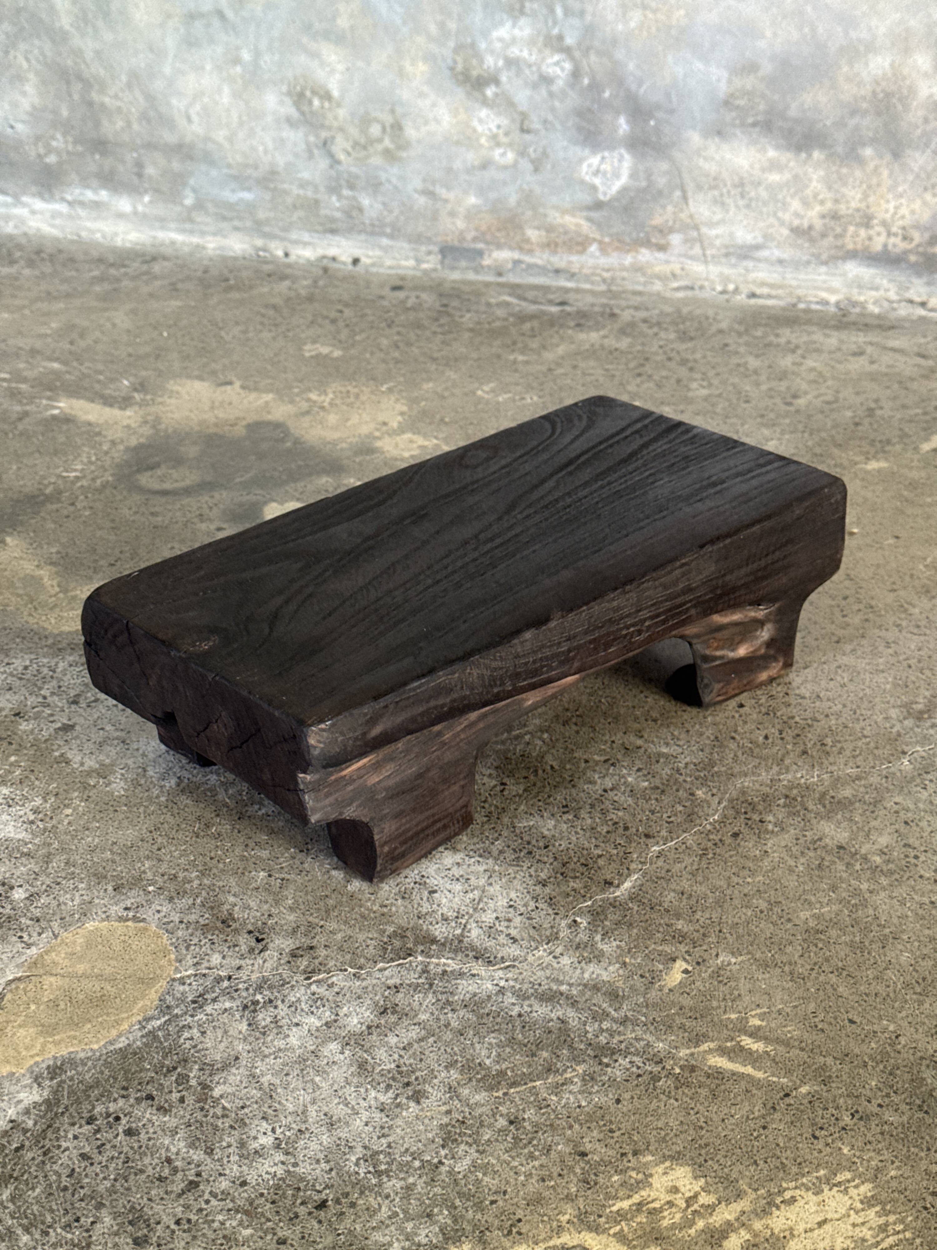Small stool, black solid teak accent stool wabi-sabi L30 W8.5 H6.