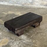 Small stool, black solid teak accent stool wabi-sabi L30 W8.5 H6.