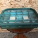 Old hanging showcase 18 green wood boxes + mirror + vintage glass door