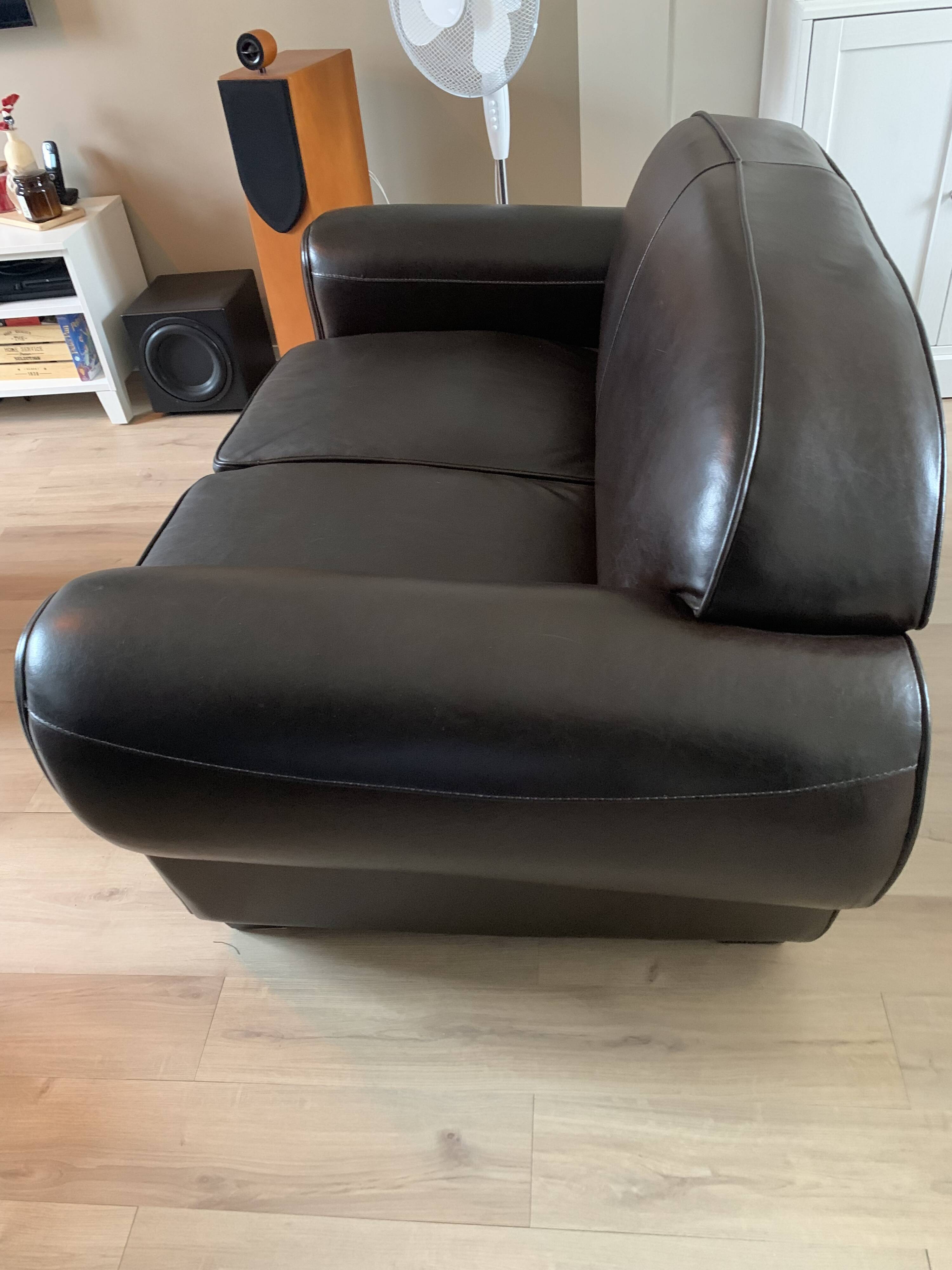 Brown leather club sofa