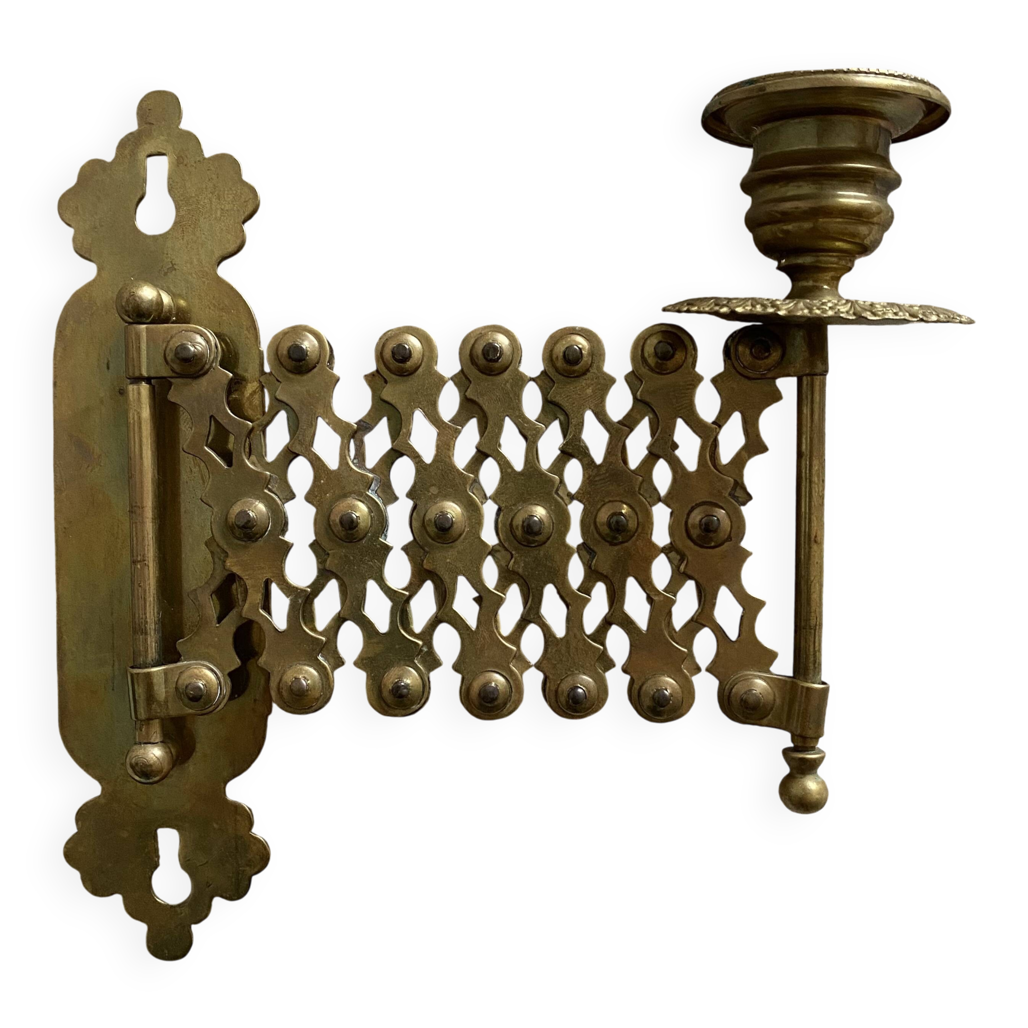 Antique extendable brass wall sconce